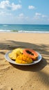 Tropical Fruit Plate on Sunny Beach Royalty Free Stock Photo