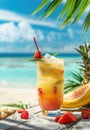 Tropical Fruit Punch on Beach Background Royalty Free Stock Photo