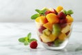 a tropical fruit salad in a glass cup Royalty Free Stock Photo