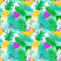 Tropical fruit seamless pattern with jungle leaves floral pastel color background. Royalty Free Stock Photo