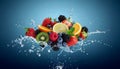 tropical fruit water splash isolated.Freshness and Hydration Concept Royalty Free Stock Photo