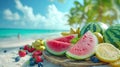 Tropical Fruits Beach Scene Royalty Free Stock Photo