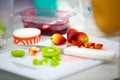 Tropical fruits being prepared