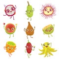 Tropical Fruits Girly Cartoon Characters Set