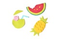 Tropical fruits paper cut on white background