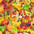 Tropical fruits seamless pattern, falling exotic fruits isolated on color background Royalty Free Stock Photo