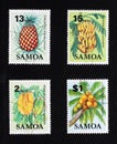 Tropical fruits on a series of stamps from Samoa Royalty Free Stock Photo