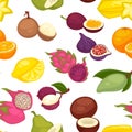 Tropical fruits set seamless pattern. Citrus lemon and orange