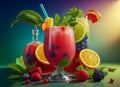 A tropical fruits smoothie cocktail. Perfect for beverage, refreshment, and tropical flavors concepts