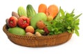 Tropical fruits and vegetables on a basket Royalty Free Stock Photo