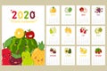 2020 Tropical Fruits Wall Calendar Vector Set