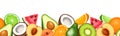 Horizontal seamless border with tropical fruits. Vector illustration Royalty Free Stock Photo