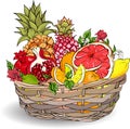 Tropical fruits in wicker basket. Royalty Free Stock Photo