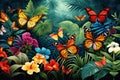 A tropical garden filled with exotic butterflies vector tropical background