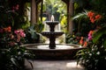 Tropical garden with fountain