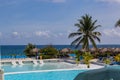 Tropical garden and pool overlooking the Caribbean sea as seen in Montego Bay Lucea Jamaica Royalty Free Stock Photo