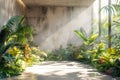 Tropical garden with sun light and shadow on concrete wall,   rendering Royalty Free Stock Photo