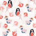 Tropical girl seamless pattern