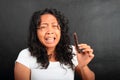 Girl eating beef biltong - African dried meat
