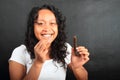 Girl eating beef biltong - African dried meat