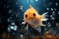 Tropical goldfish betta swimming in deep ocean