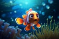 Tropical goldfish betta swimming in deep ocean