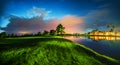 Tropical golf course at sunset in Dominican Republic, Punta Cana Royalty Free Stock Photo