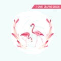 Tropical Graphic Design. Flamingo Birds Royalty Free Stock Photo