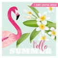 Tropical Graphic Design - Flamingo and Tropical Flowers Royalty Free Stock Photo