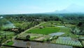 Tropical green countryside aerial landscape footage view