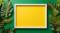 Tropical Green Frame On Yellow Background Mockup Design Royalty Free Stock Photo