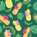 Tropical green pineapples seamless repeat pattern. Royalty Free Stock Photo