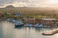 Tropical Harbor On Aruba in the gentle rays of the morning sun. Royalty Free Stock Photo