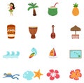 Tropical hawaii island and beach icons