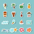 Tropical hawaii island and beach icons