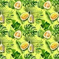 Tropical Hawaii leaves palm tree and durian pattern in a watercolor style.