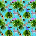 Tropical Hawaii leaves palm tree pattern in a watercolor style. Royalty Free Stock Photo