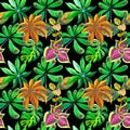 Tropical Hawaii leaves palm tree pattern in a watercolor style isolated. Royalty Free Stock Photo