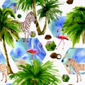 Tropical Hawaii leaves palm tree pattern in a watercolor style. Royalty Free Stock Photo