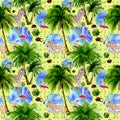 Tropical Hawaii leaves palm tree pattern in a watercolor style. Royalty Free Stock Photo