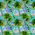 Tropical Hawaii leaves palm tree pattern in a watercolor style. Royalty Free Stock Photo