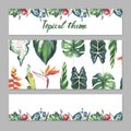 Tropical Hawaii leaves palm tree theme in a watercolor style isolated.