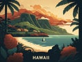 Tropical hawaiian landscape with ocean beach and mountains. Concept for National Hawaii Day or Statehood Day. Generative AI