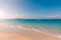Tropical hawaiian seascape at Lanikai beach on Oahu island and kayaks in the ocean Royalty Free Stock Photo