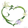 Tropical heart wreath with white lily and violet freesia