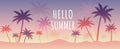 Tropical Hello Summer Banner With Tropical Tree And Sun