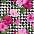 Tropical Hibiscus Flower Seamless Pattern. Floral Geometrical Summer Background for Fabric Textile, Wallpaper, Decor Royalty Free Stock Photo