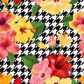 Tropical Hibiscus Flower Seamless Pattern. Floral Geometrical Summer Background for Fabric Textile, Wallpaper, Decor Royalty Free Stock Photo