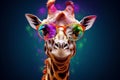 portrait animal neck zoo africa sunglasses wildlife colorful giraffe mammal. Generative AI.