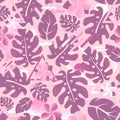 Tropical hipster jungle palm leaf seamless pattern pink Royalty Free Stock Photo